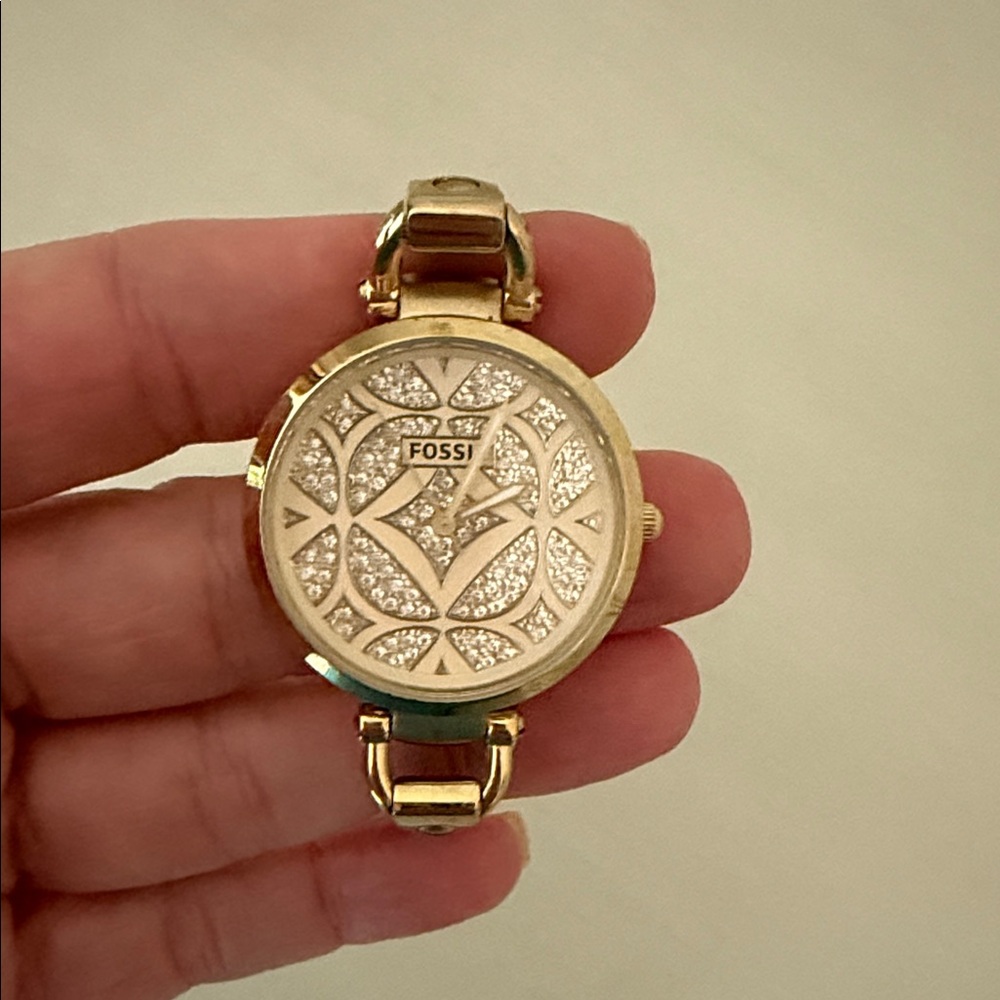 Fossil Women's Gold Watch with Crystal Accents
